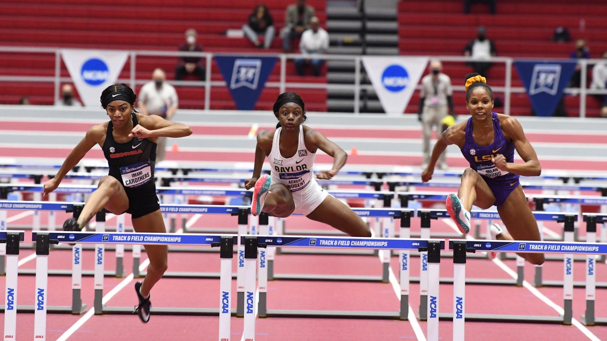 Ackera Nugent wins the women's 60M hurdles