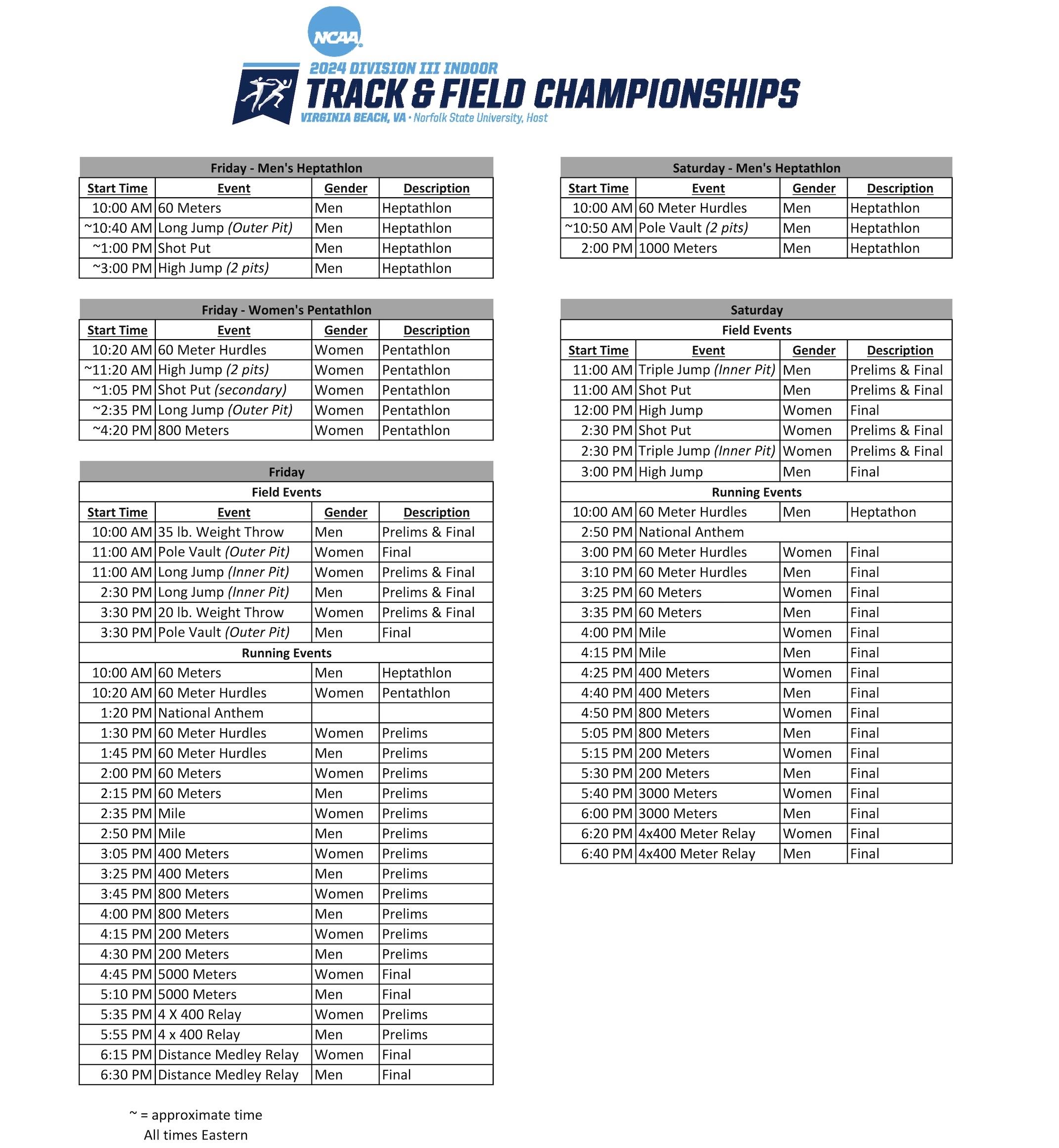 schedule of events