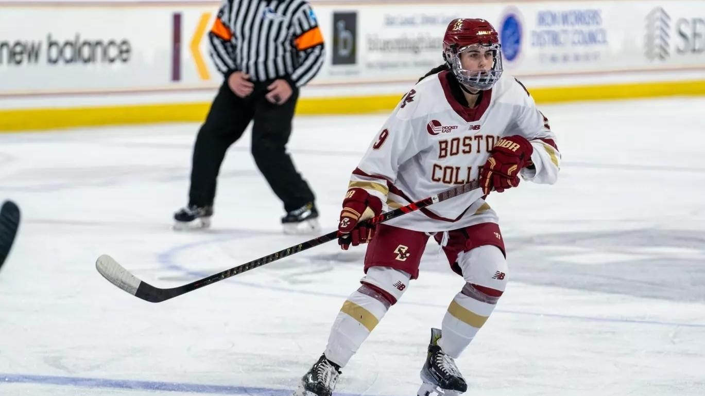 Molly Jordan playing for Boston College women's hockey